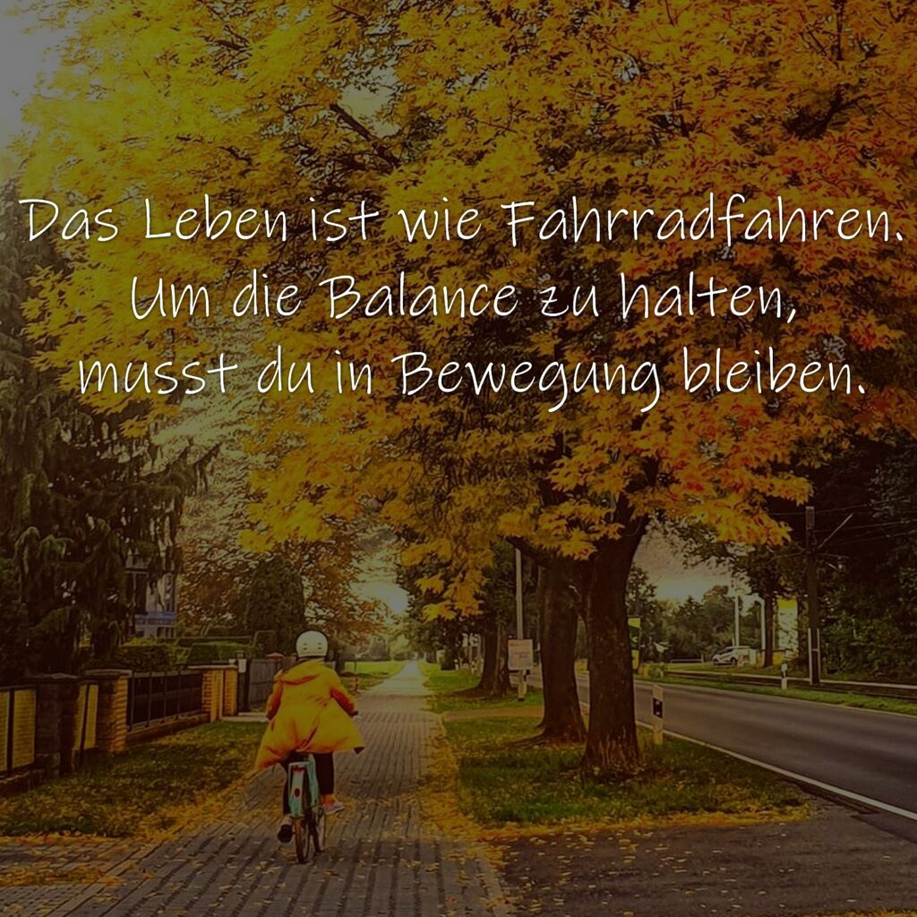 Das Leben ist wie Fahrradfahren. Um die Balance zu halten, musst du in Bewegung bleiben.